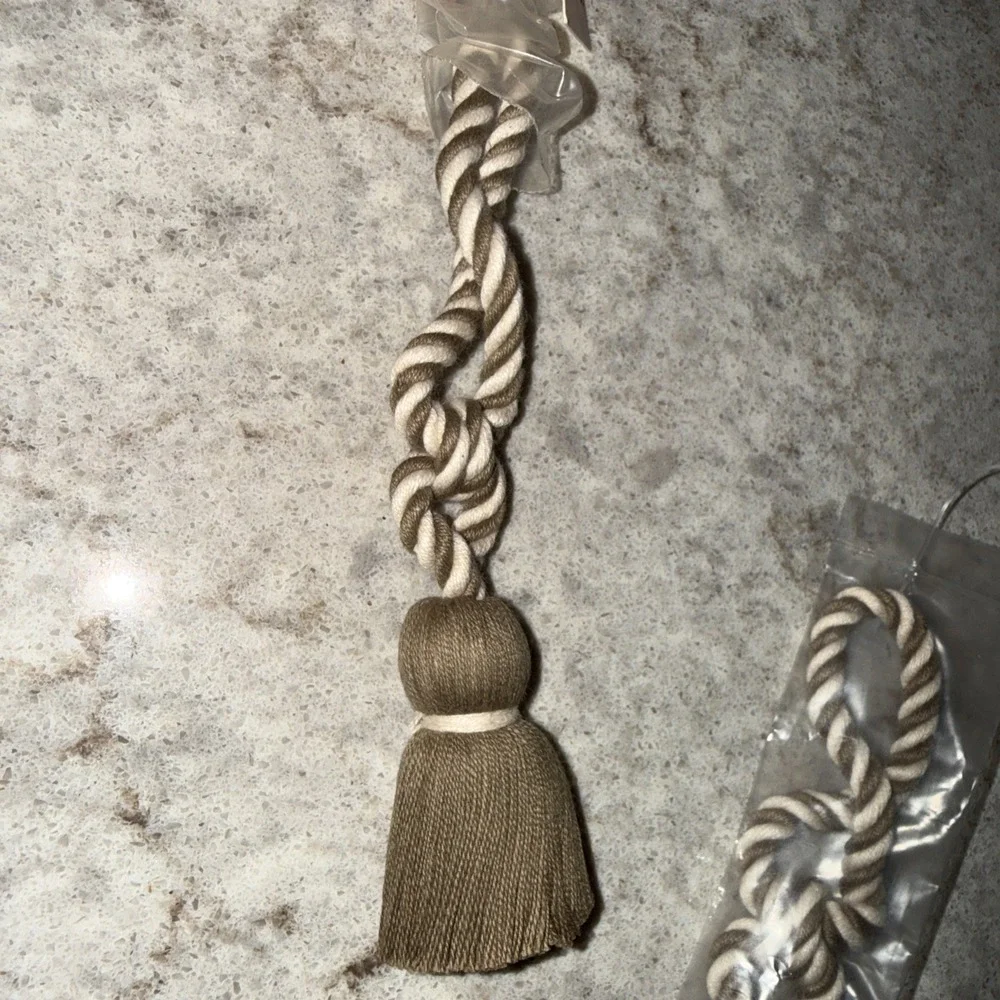 2 Vintage Tassel Curtain Tie Backs Braided Taupe Brown Cream 5-6 Inches